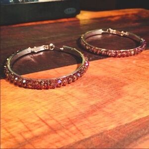 Amethyst Aurora Borealis Crystal Elegant Pink Hoop Earrings